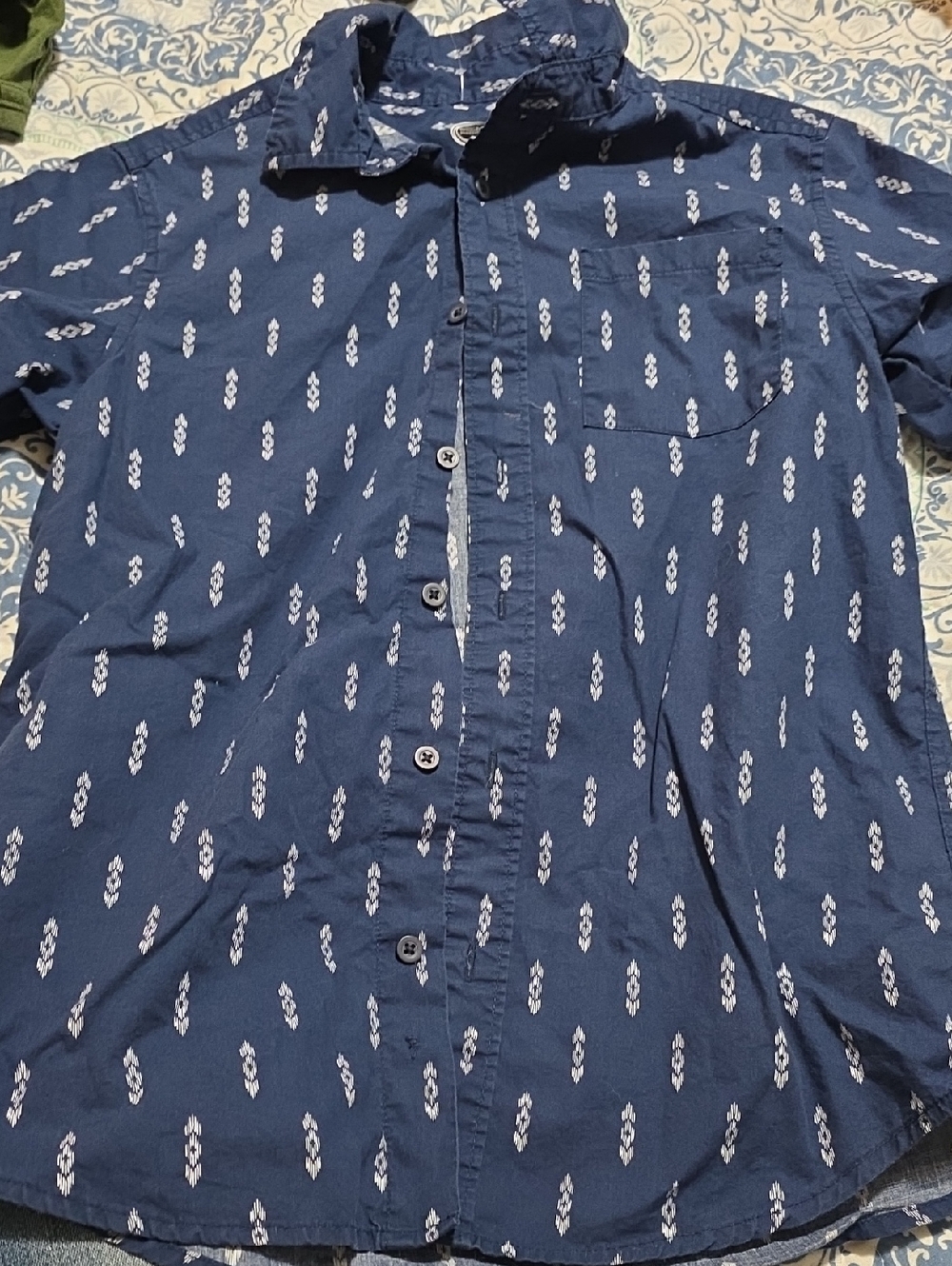 wonder nation Navy Blue Short Sleeve Button-Down Shirt with White Print